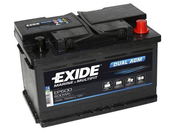 Battery 12V  70Ah EXIDE DUAL AGM EP600