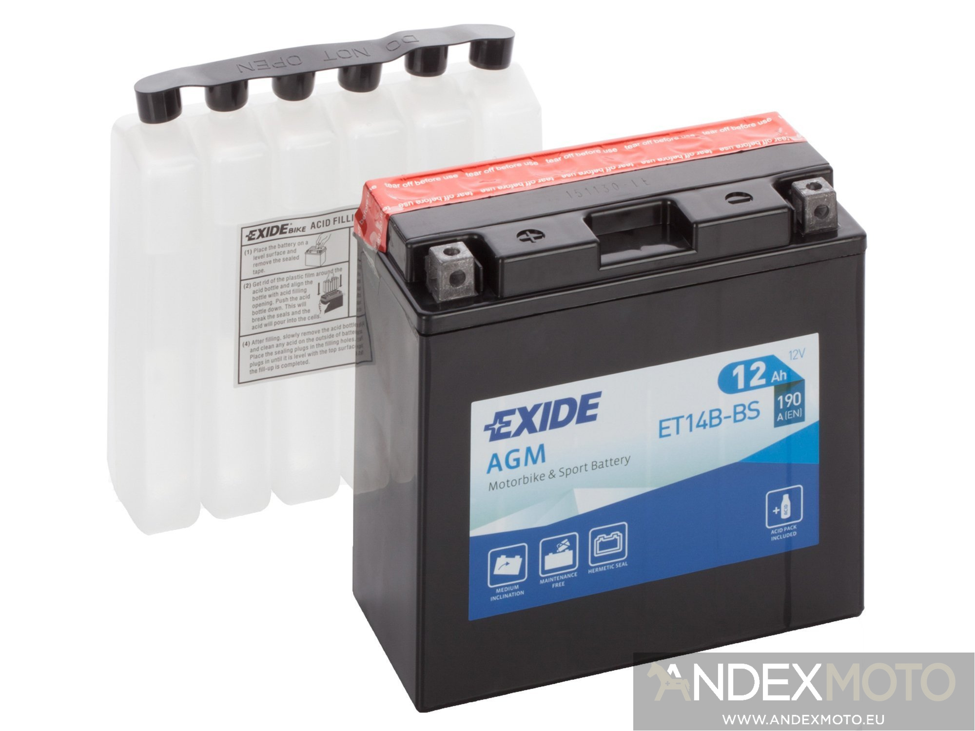 Battery 12V 12Ah YT14BBS EXIDE MOTOCYCLE BATTERIES \ MAINTENANCE