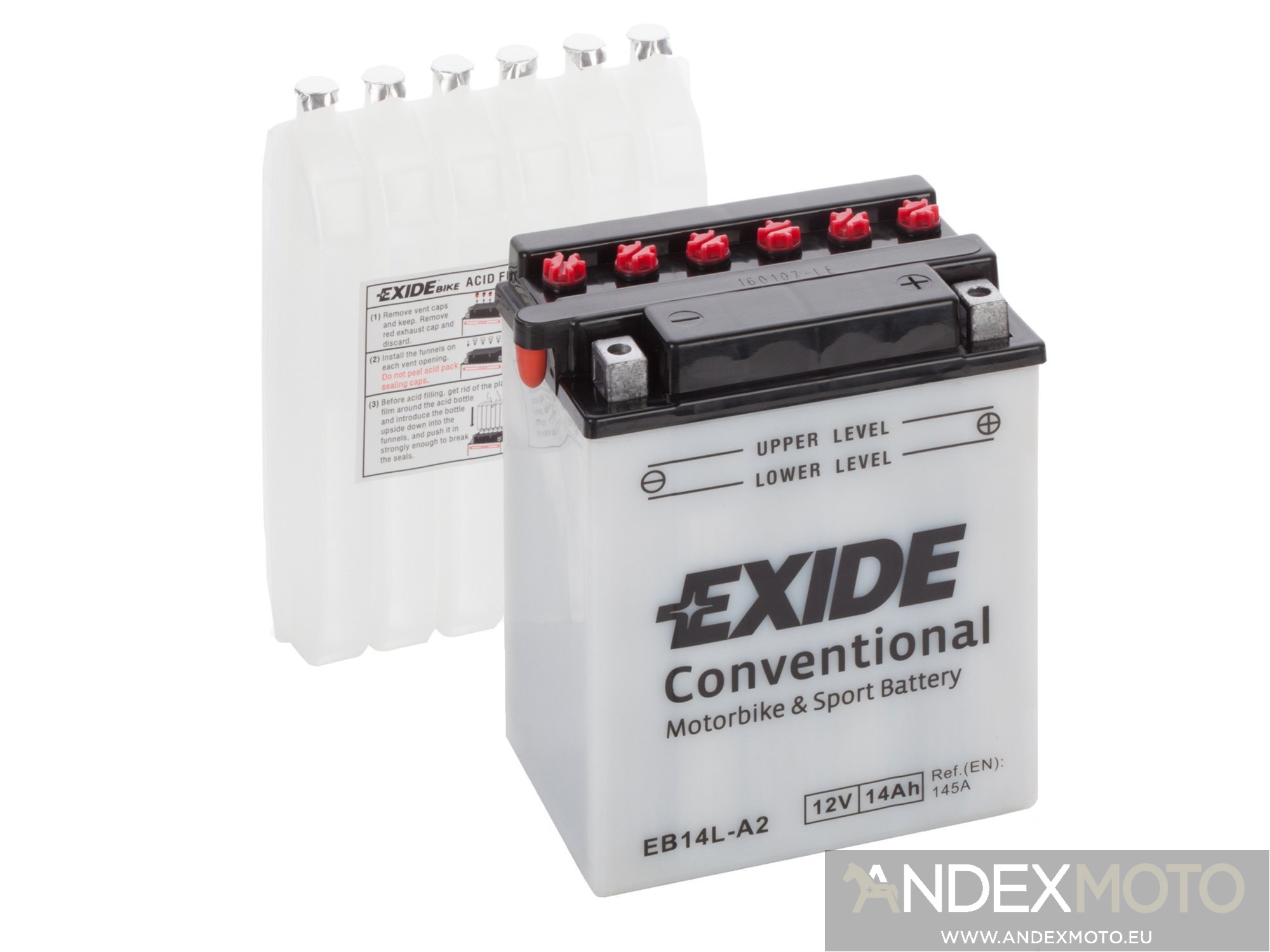 Battery 12V 14Ah YB14LA2 EXIDE MOTOCYCLE BATTERIES \ CONVENTIONAL