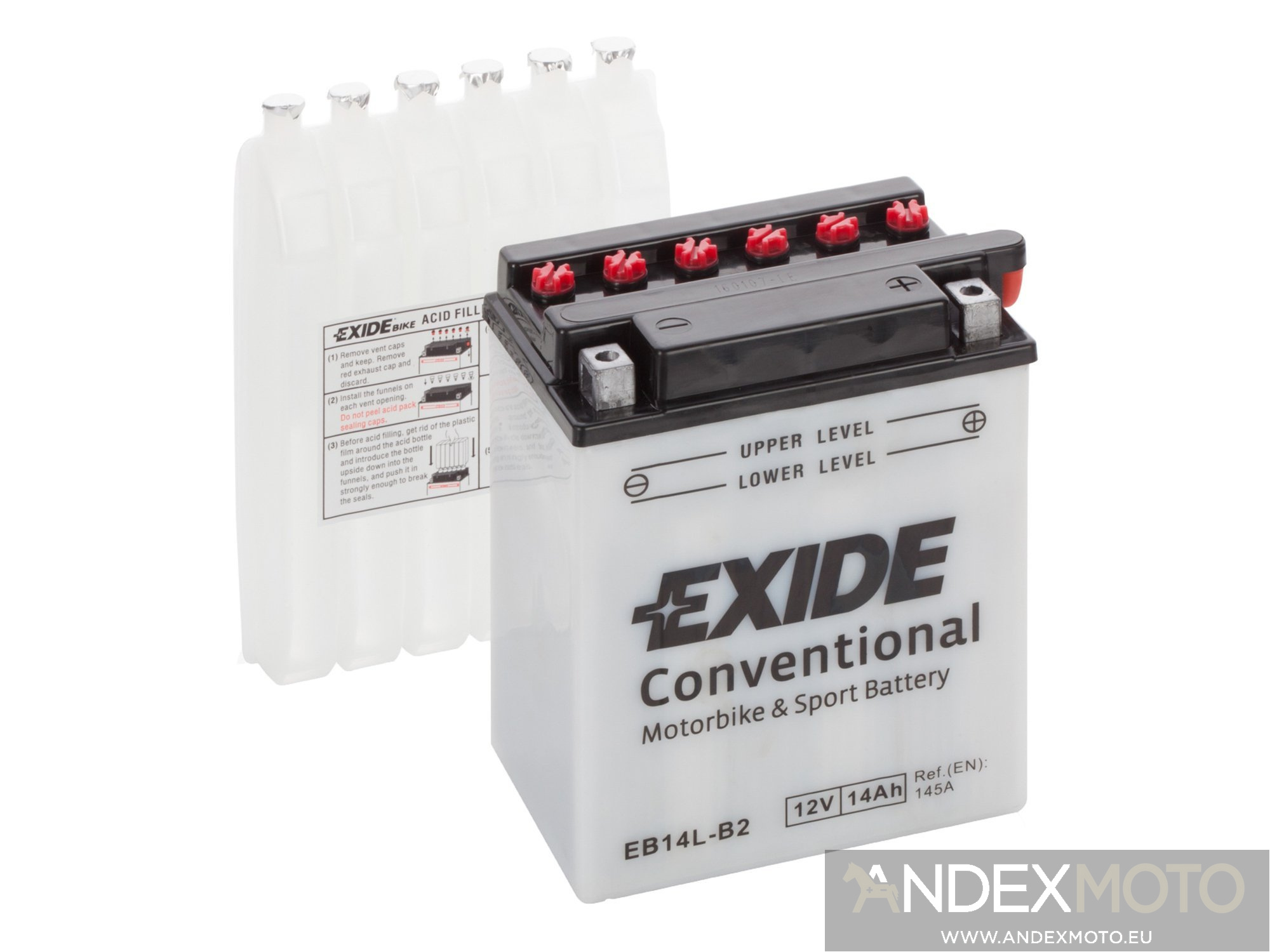 Battery 12V 14Ah YB14LB2 EXIDE MOTOCYCLE BATTERIES \ CONVENTIONAL