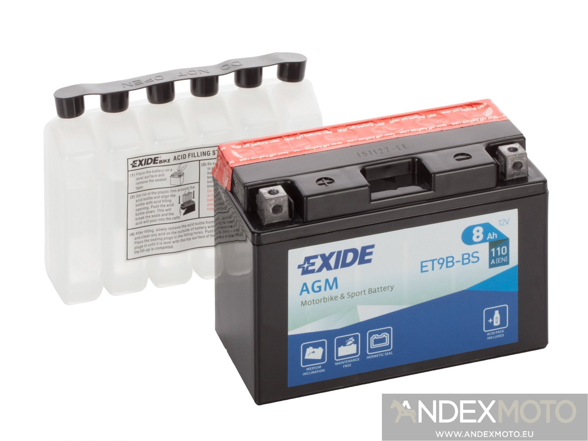 Battery 12V 8Ah YT9BBS EXIDE MOTOCYCLE BATTERIES \ MAINTENANCE FREE