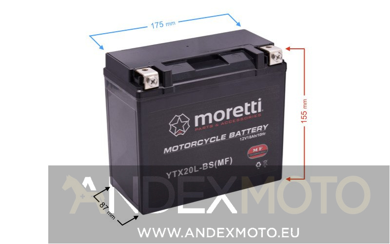 Akumulator AGM (Gel) MTX20L-BS 18 Ah Moretti