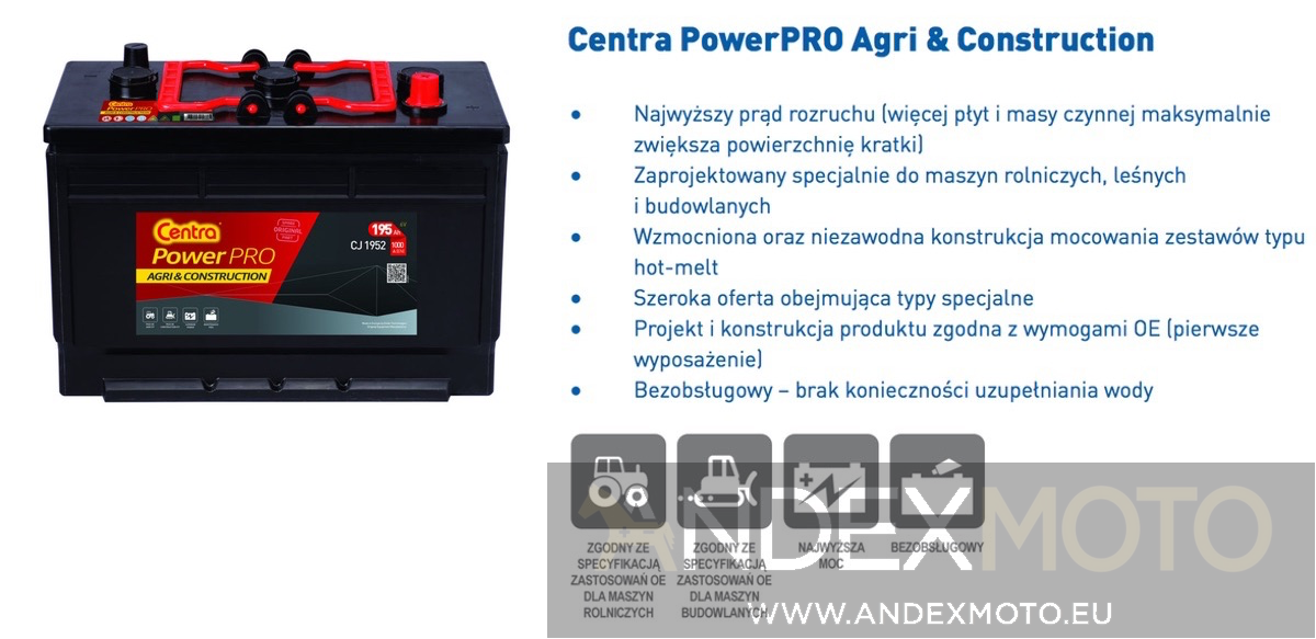 Akumulator 12V 110Ah CENTRA Power PRO AGRI&Construction CJ110B