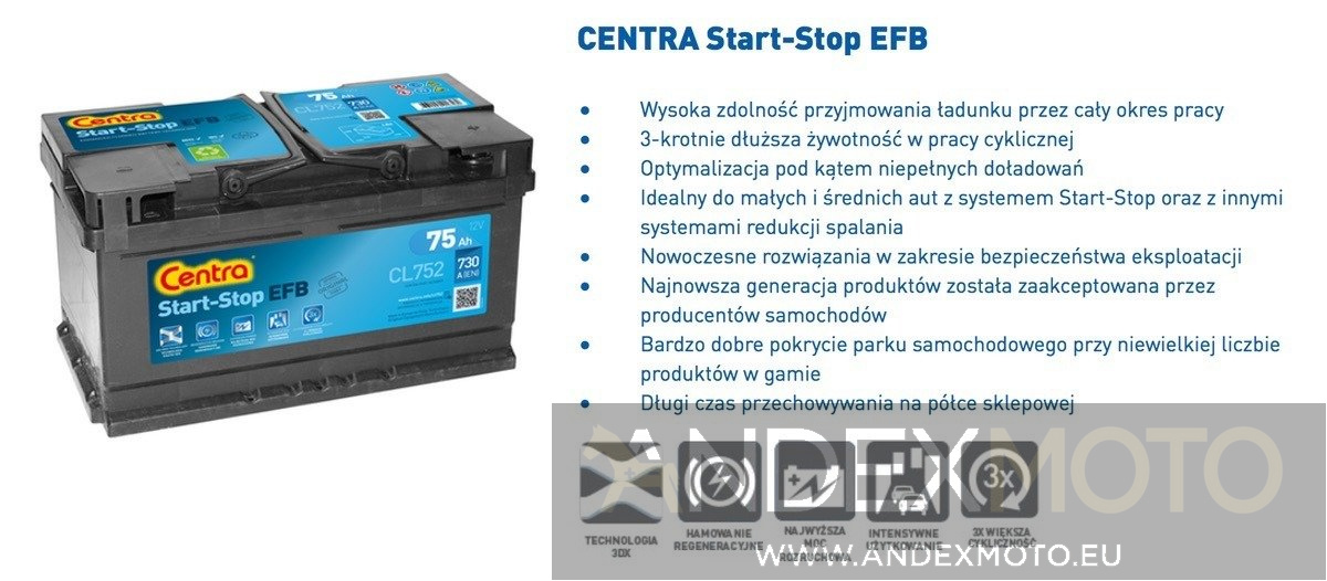 Akumulator 12V 80Ah CENTRA START-STOP EFB CL800