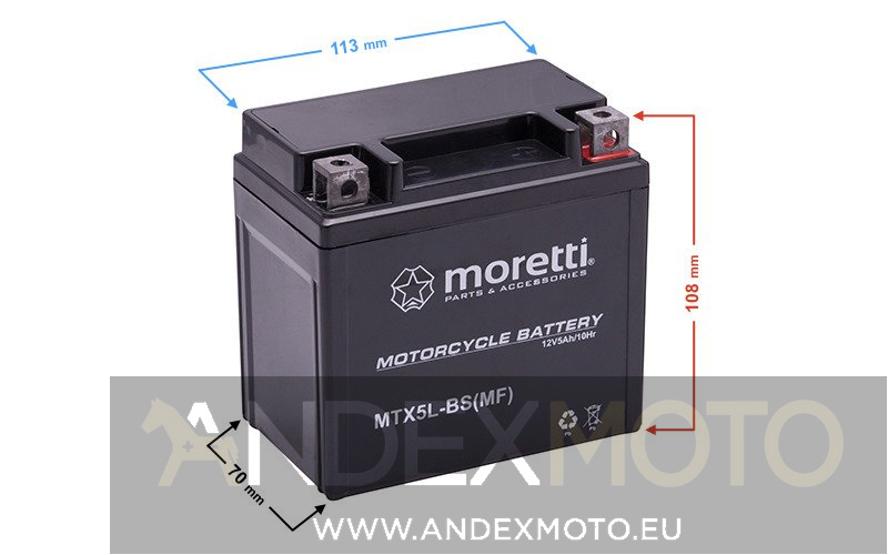 Akumulator AGM (Gel) MTX5L-BS 5 Ah  Moretti